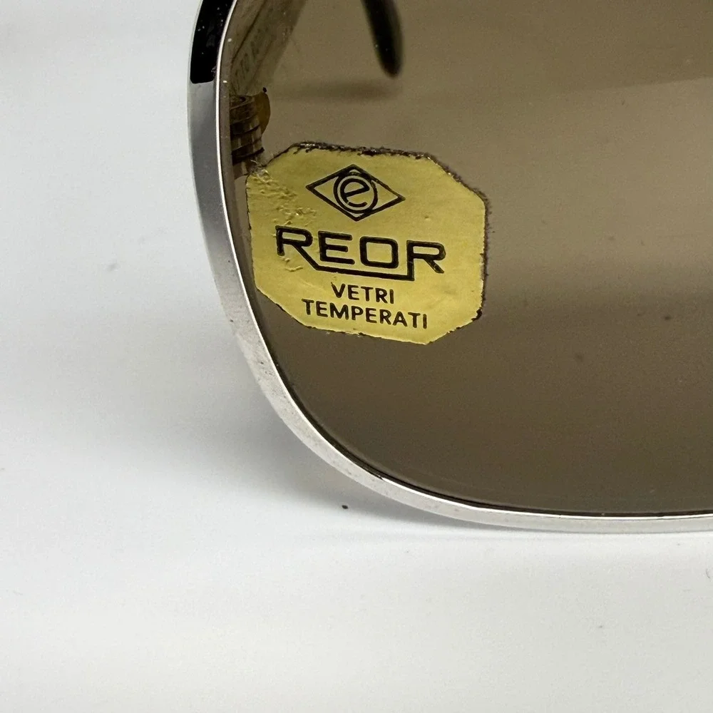 Vintage Reor Vetri‎ Temperati Aviator Sunglasses Silver Made in Italy Brown Lens